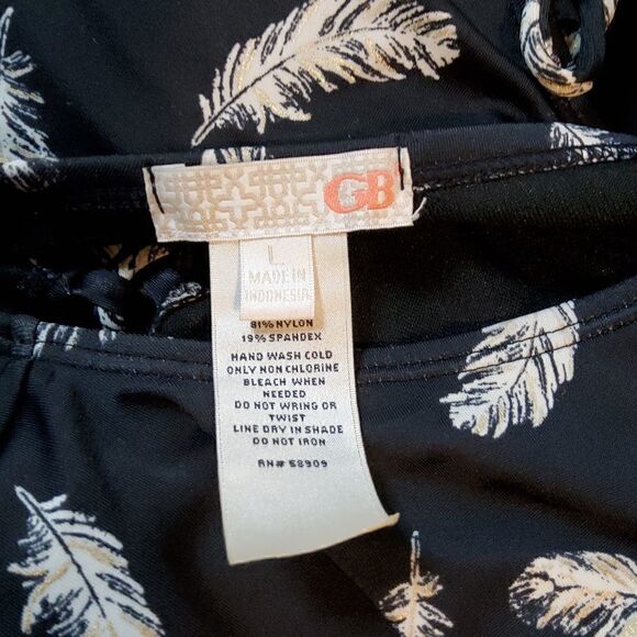 GIANNI Bini One Piece Black Feather Swimsuit Swim Large - Picture 5 of 6